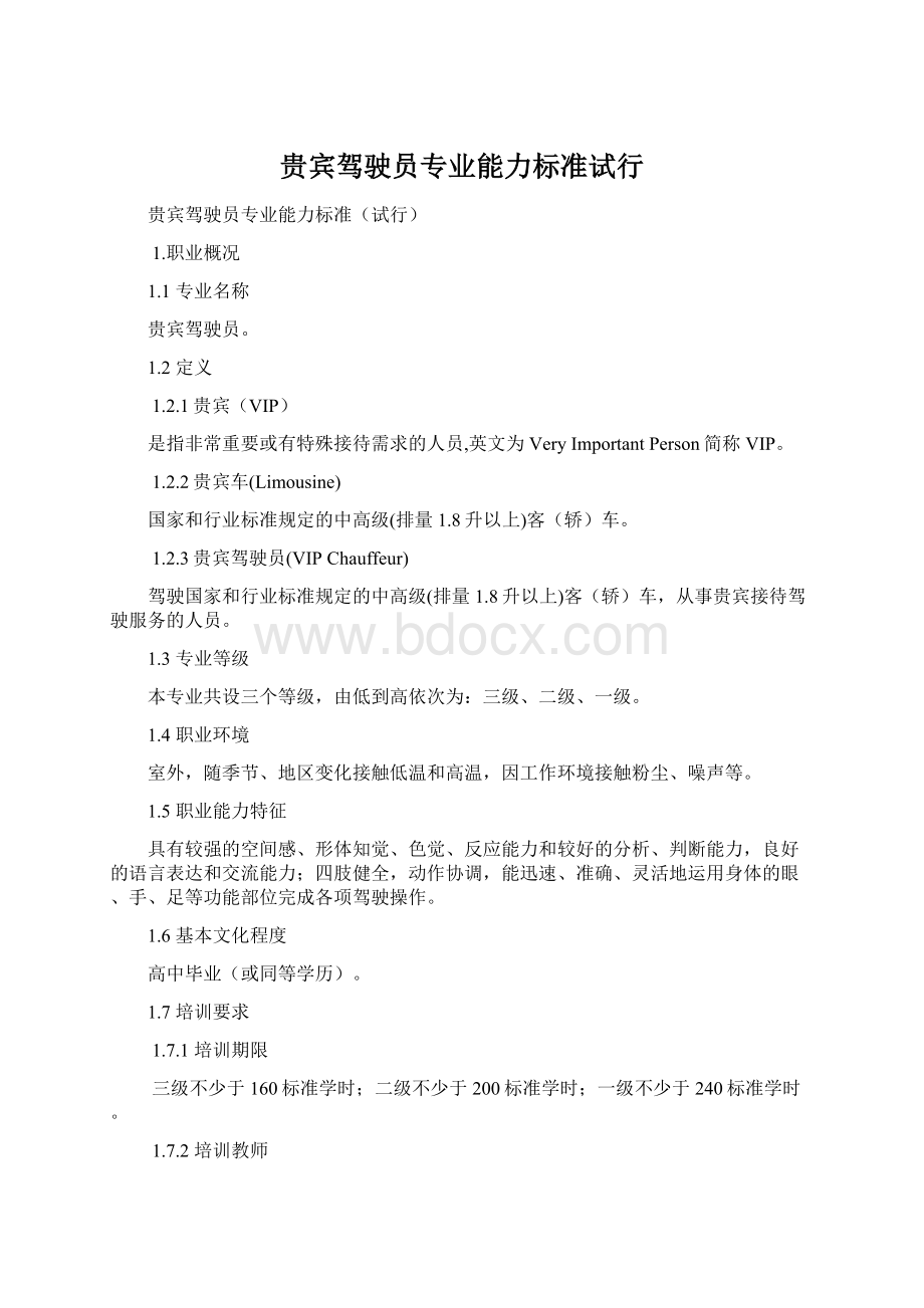 贵宾驾驶员专业能力标准试行Word格式文档下载.docx_第1页