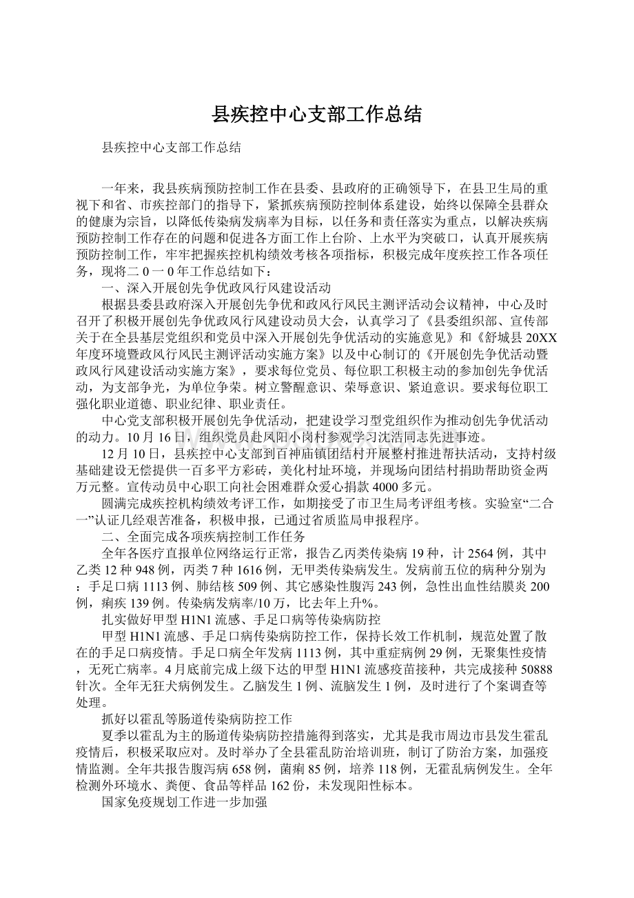 县疾控中心支部工作总结.docx