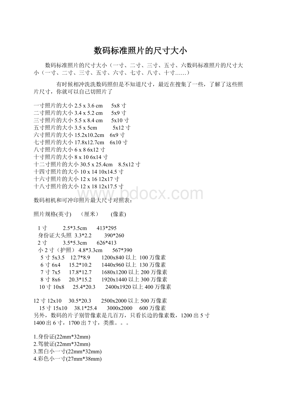 数码标准照片的尺寸大小.docx_第1页