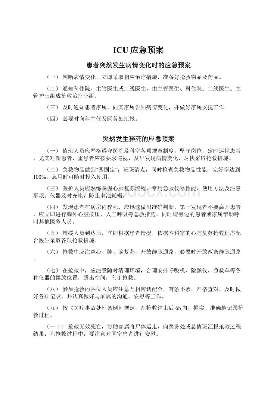 ICU应急预案Word文档格式.docx