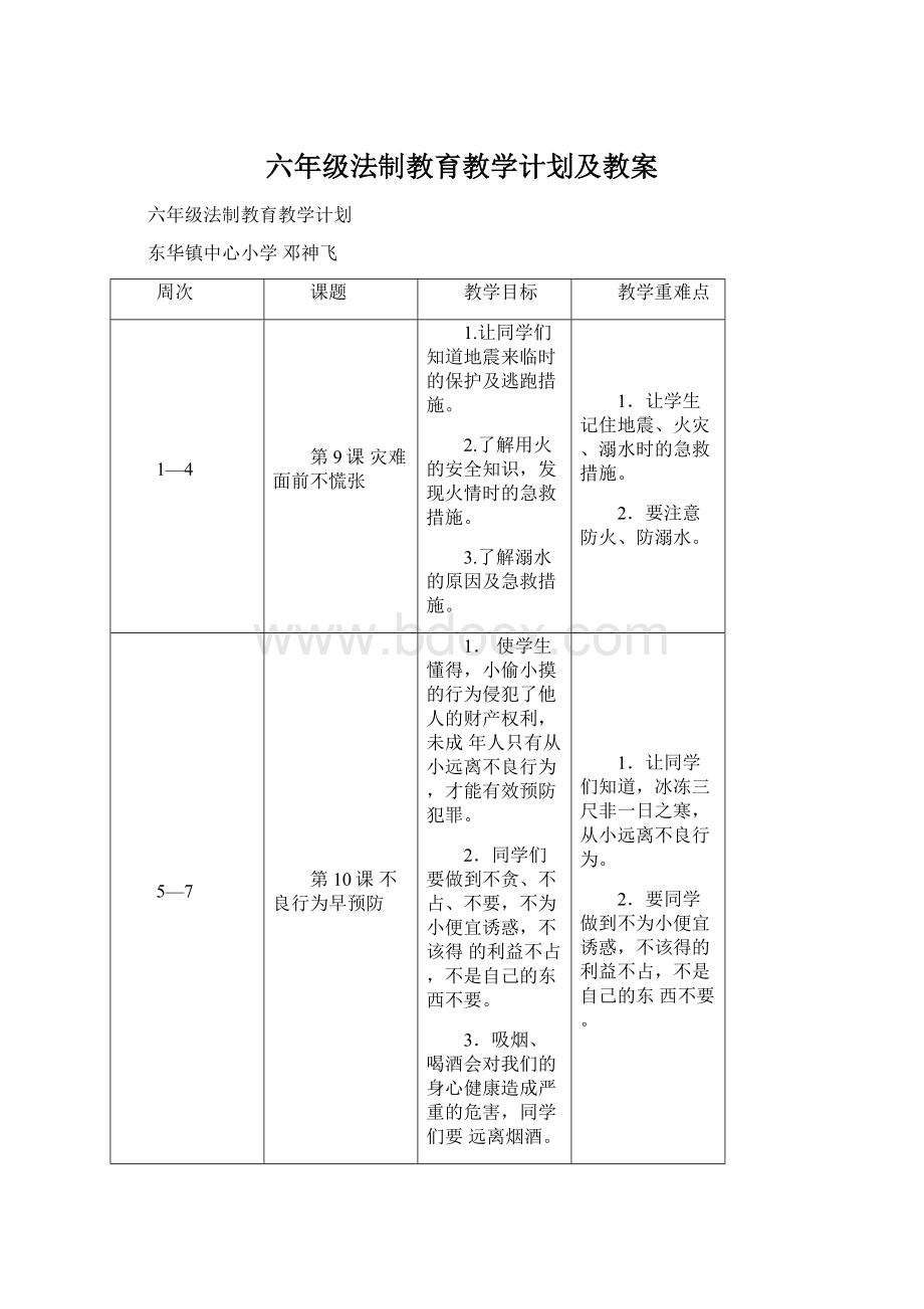 六年级法制教育教学计划及教案.docx