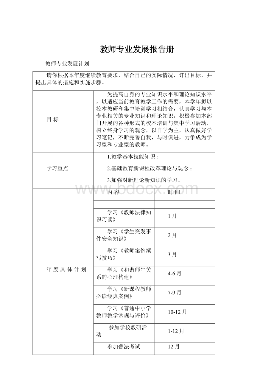 教师专业发展报告册Word文档下载推荐.docx