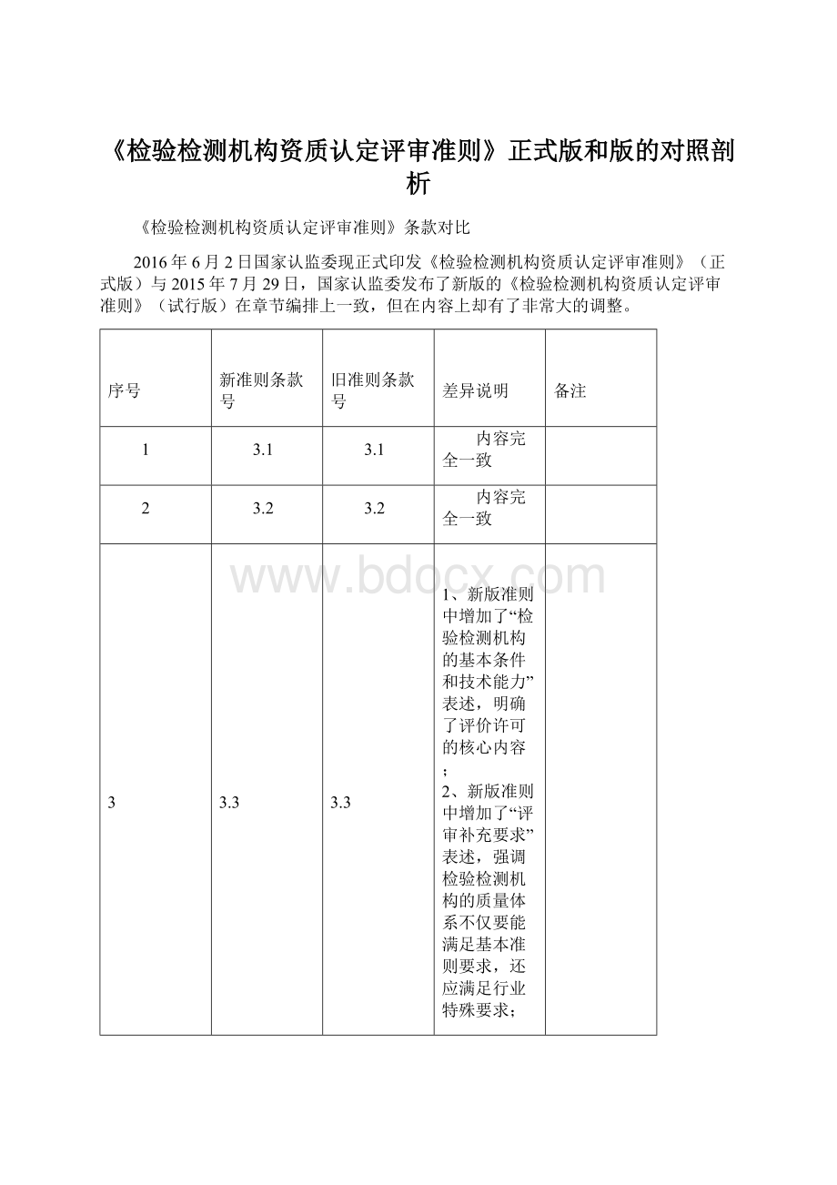 《检验检测机构资质认定评审准则》正式版和版的对照剖析.docx