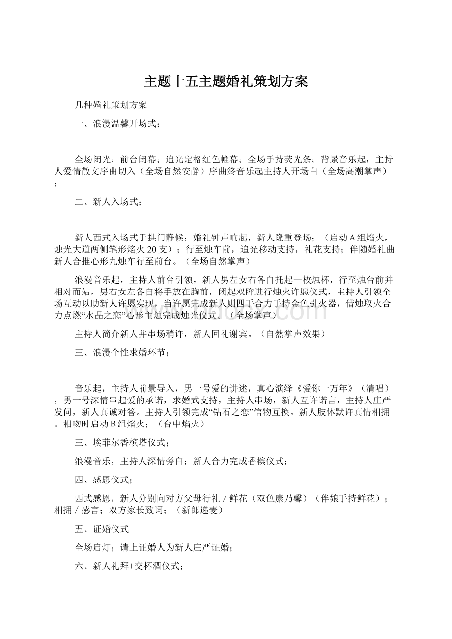 主题十五主题婚礼策划方案Word文档格式.docx