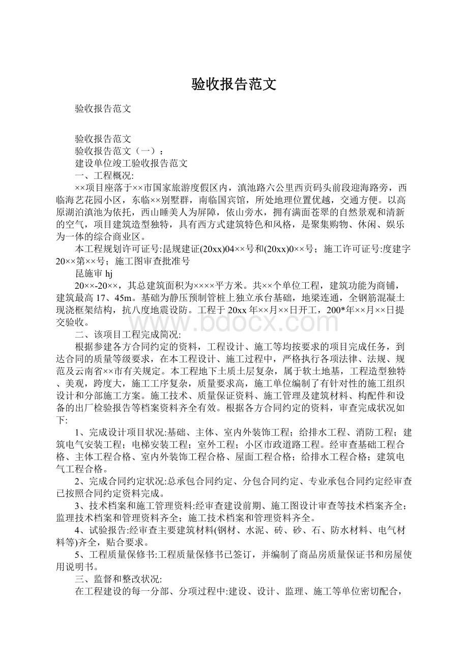 验收报告范文文档格式.docx