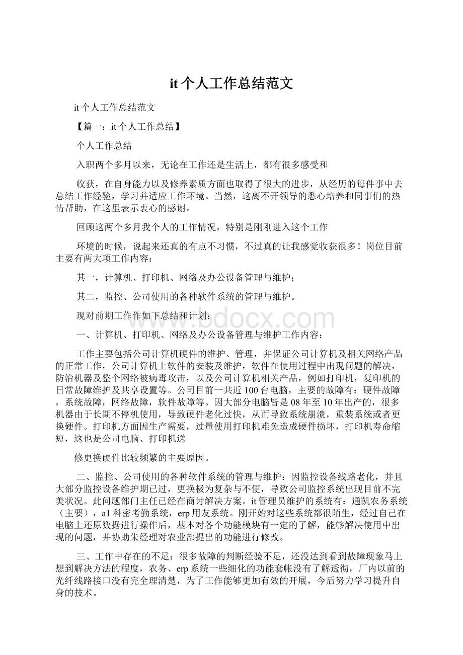 it个人工作总结范文Word文档下载推荐.docx