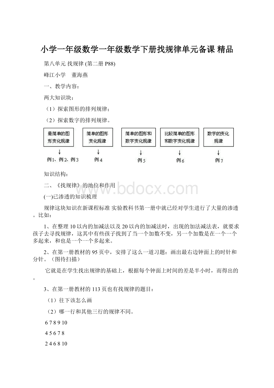 小学一年级数学一年级数学下册找规律单元备课 精品Word文件下载.docx_第1页