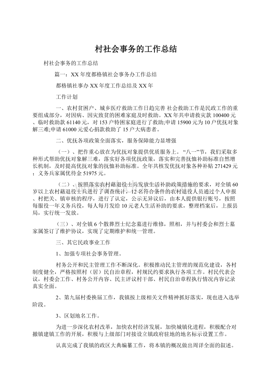 村社会事务的工作总结.docx_第1页