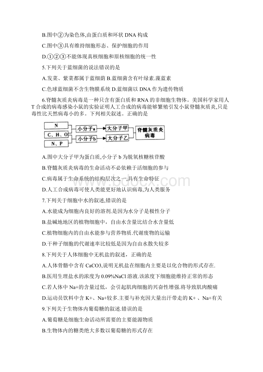 安徽省名校学年高一上学期期中联考生物试题 Word版含答案Word格式文档下载.docx_第2页