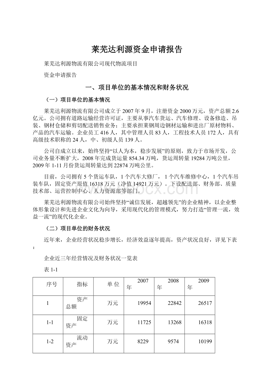 莱芜达利源资金申请报告Word格式文档下载.docx_第1页