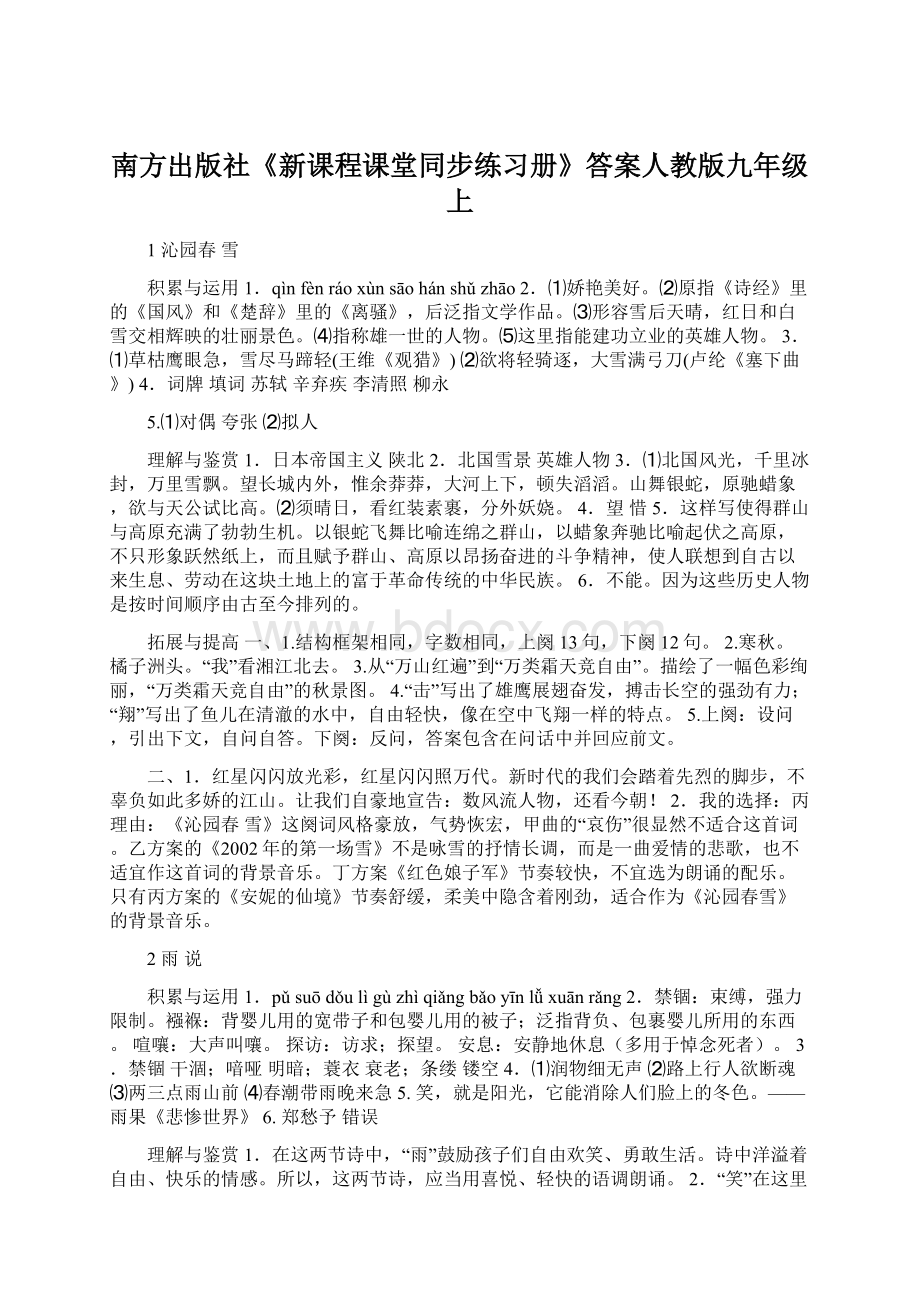 南方出版社《新课程课堂同步练习册》答案人教版九年级上.docx