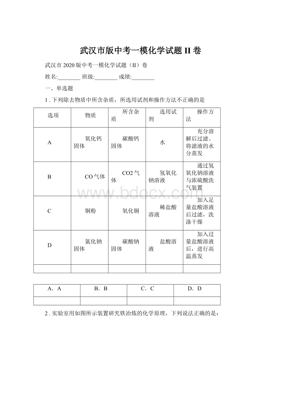 武汉市版中考一模化学试题II卷.docx
