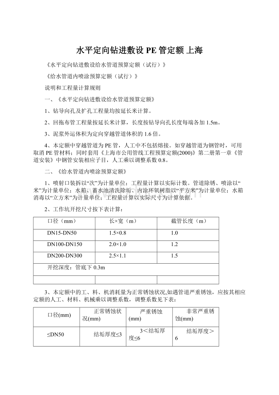 水平定向钻进敷设PE管定额 上海.docx