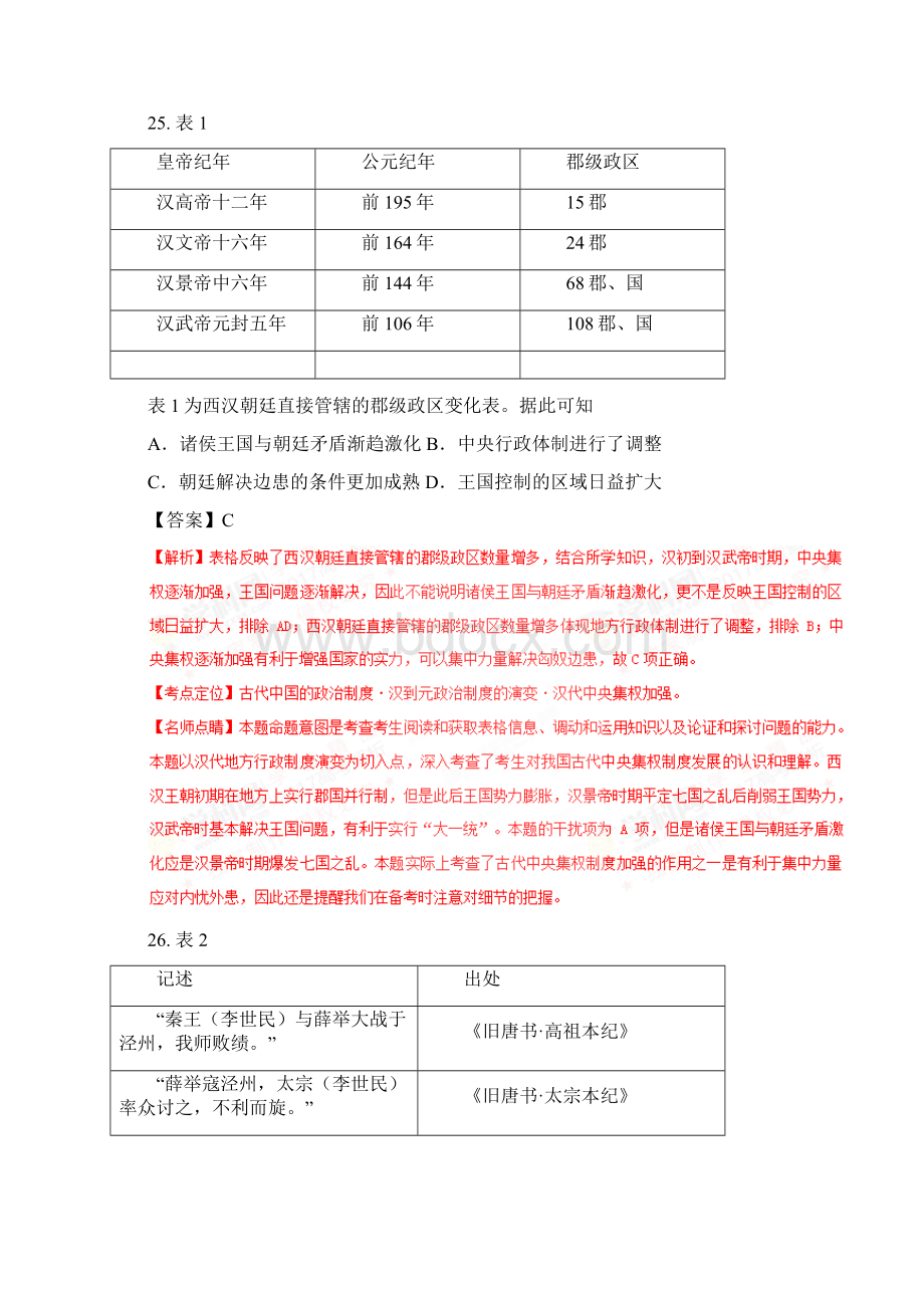 普通高等学校招生全国统一考试文综历史部分试题全国卷1附解析Word下载.docx_第3页