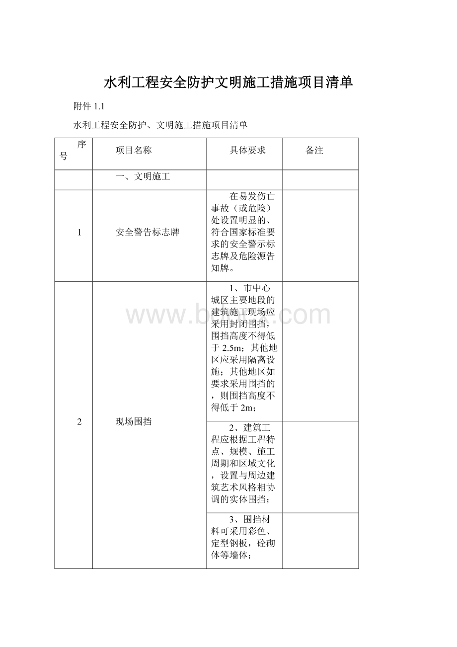 水利工程安全防护文明施工措施项目清单.docx