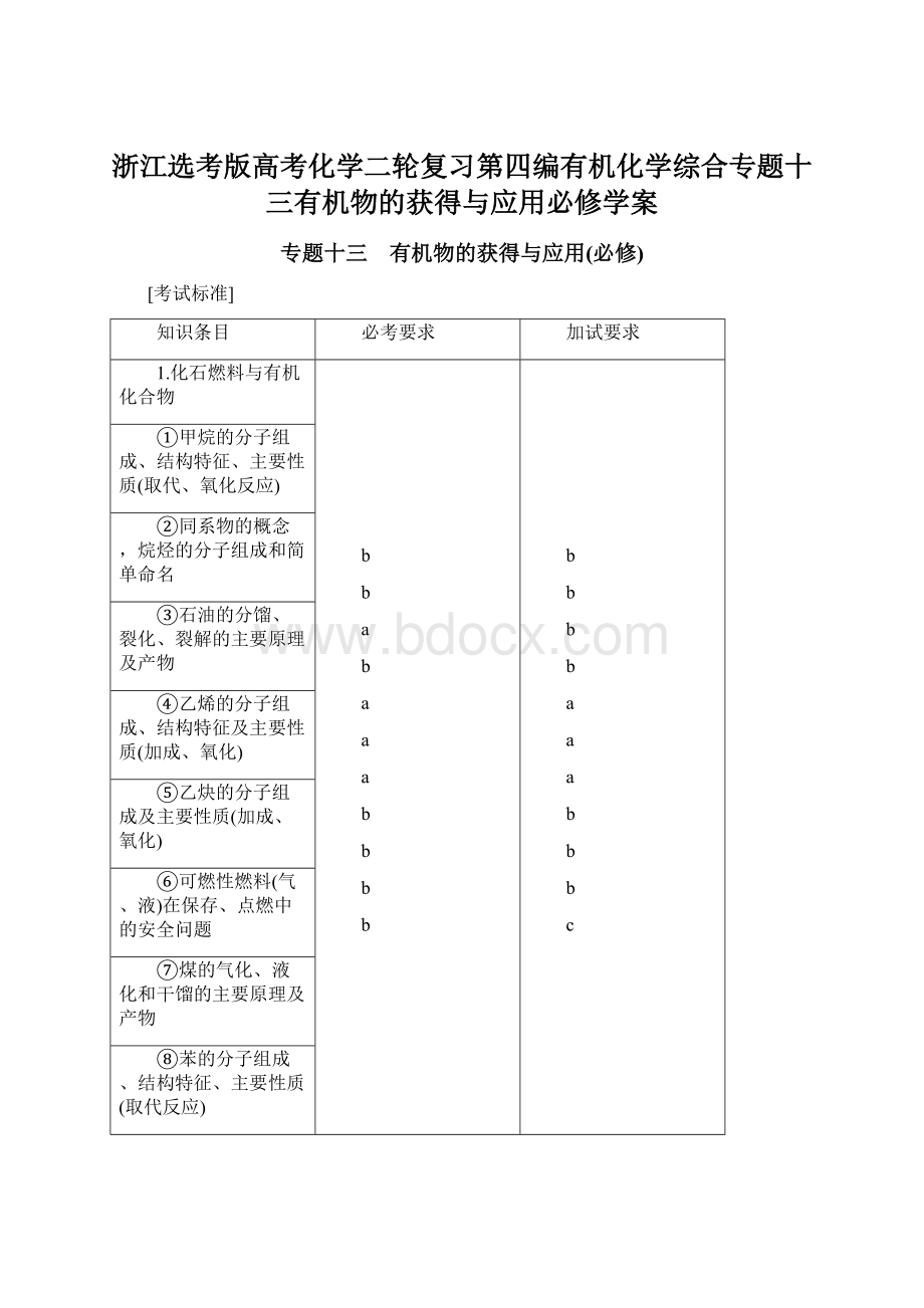 浙江选考版高考化学二轮复习第四编有机化学综合专题十三有机物的获得与应用必修学案Word下载.docx