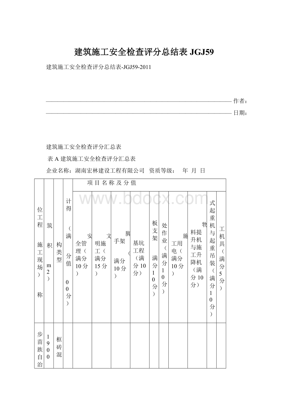 建筑施工安全检查评分总结表JGJ59.docx