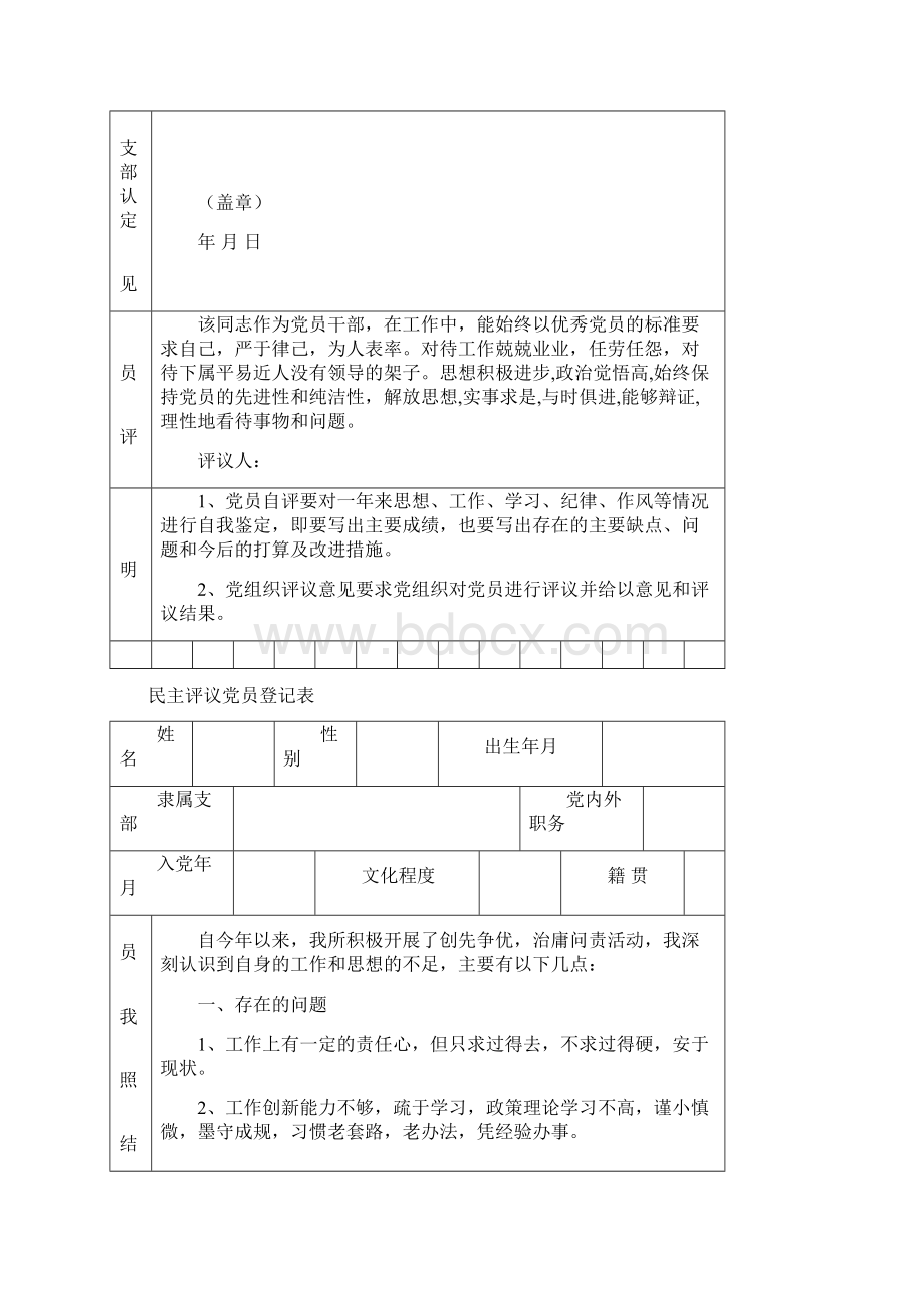 民主评议党员登记表含内容10份Word格式文档下载.docx_第2页