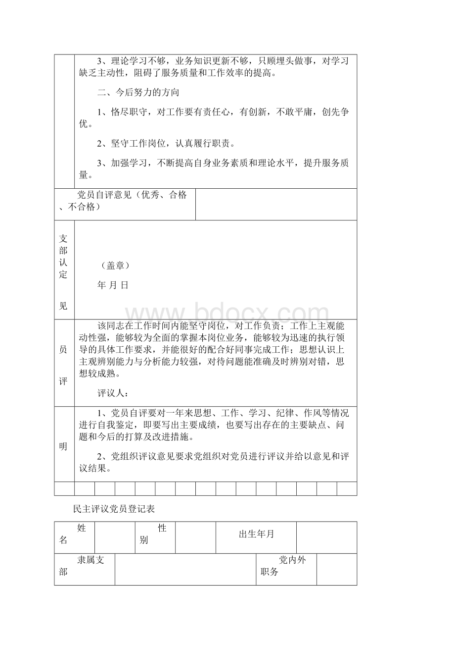 民主评议党员登记表含内容10份Word格式文档下载.docx_第3页