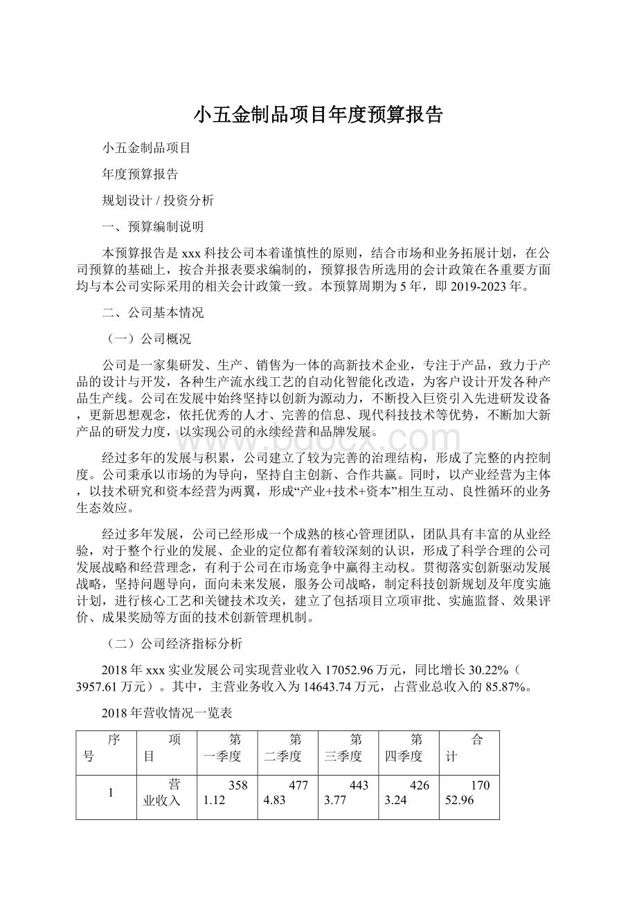 小五金制品项目年度预算报告Word格式文档下载.docx_第1页