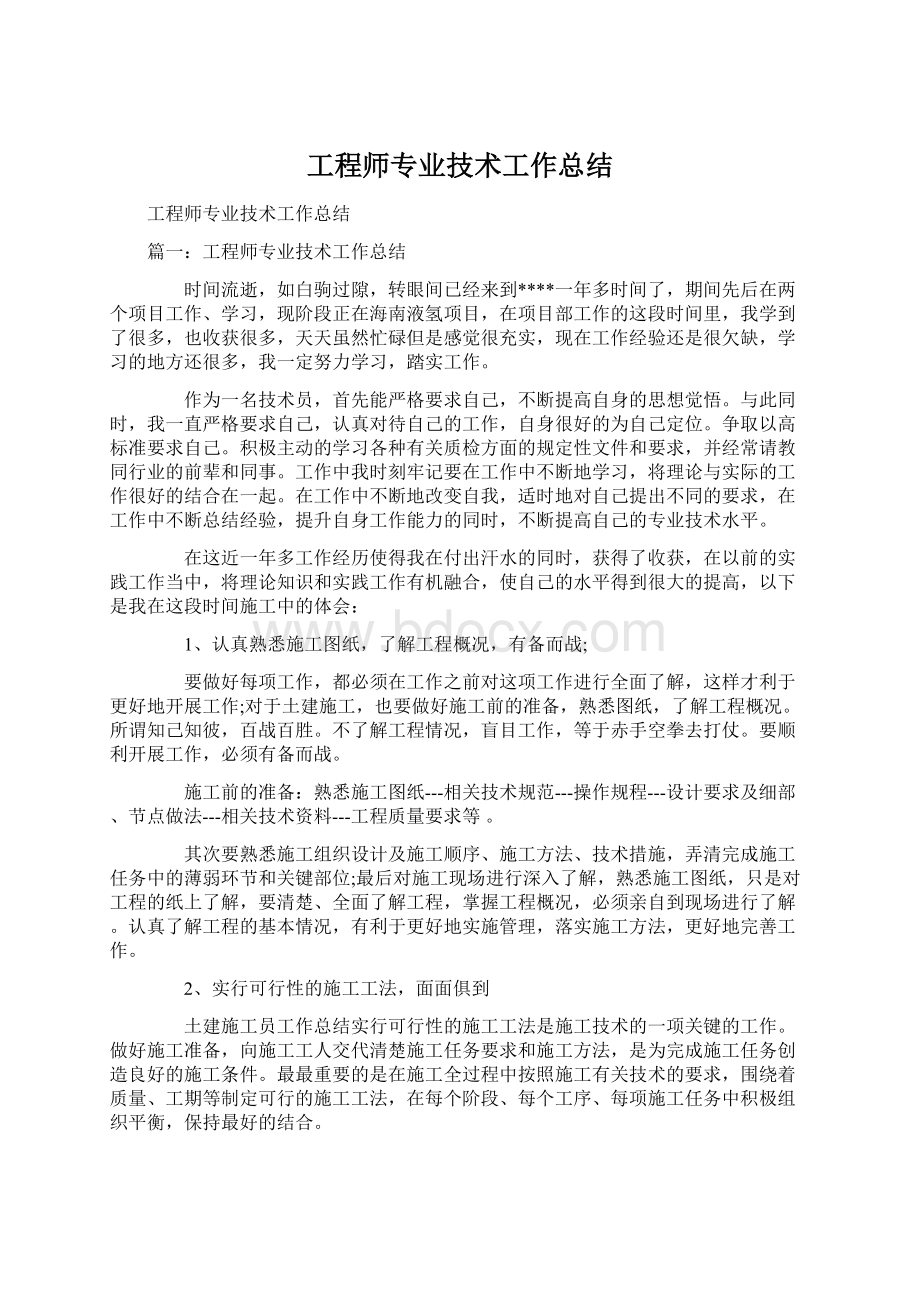 工程师专业技术工作总结文档格式.docx