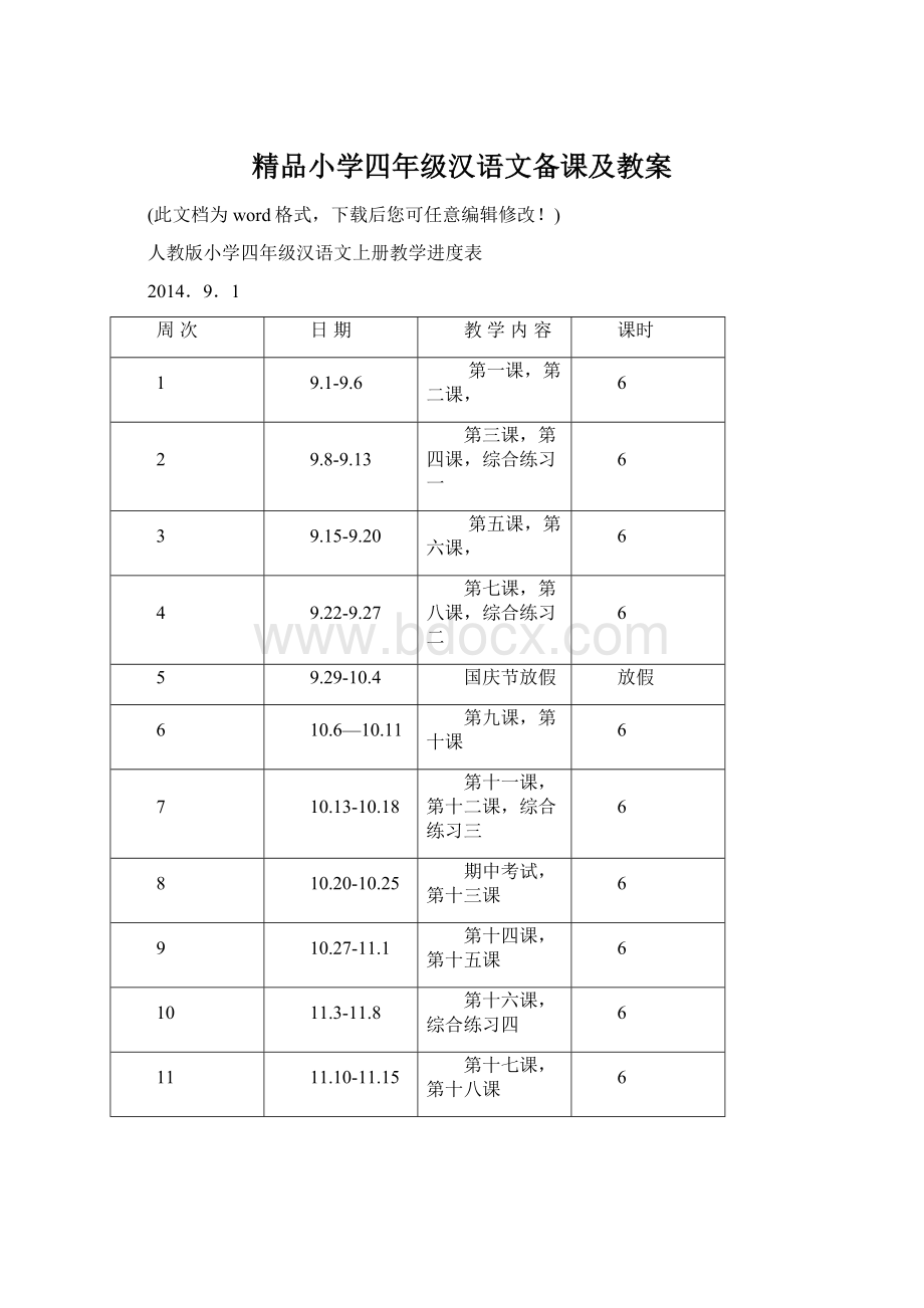 精品小学四年级汉语文备课及教案文档格式.docx