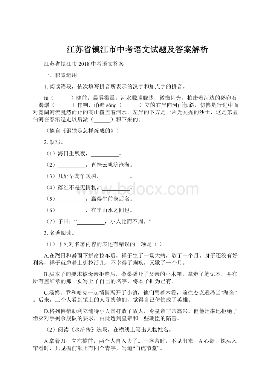 江苏省镇江市中考语文试题及答案解析.docx