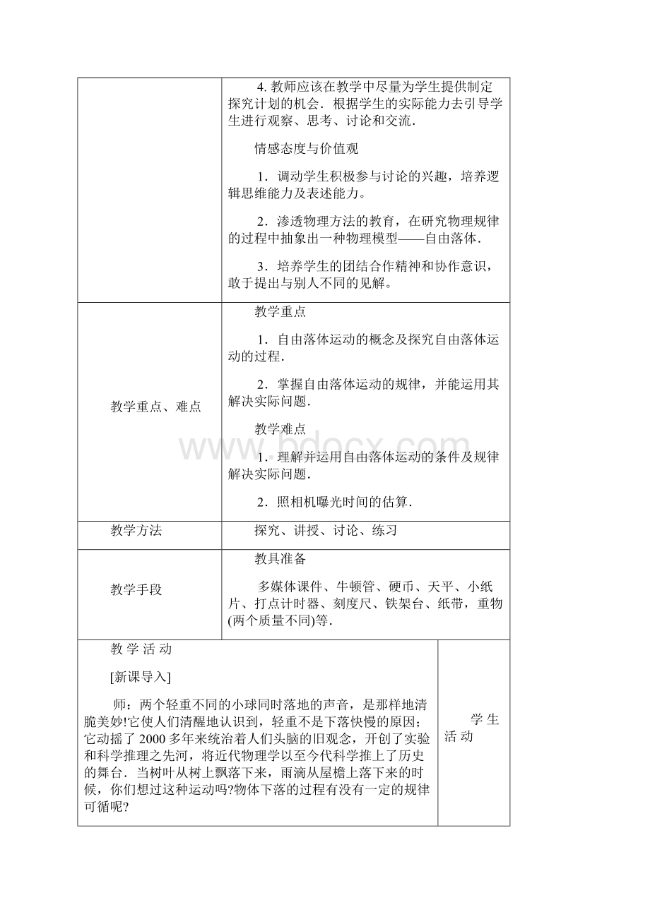 高中物理24自由落体运动精品教案教学设计Word下载.docx_第2页