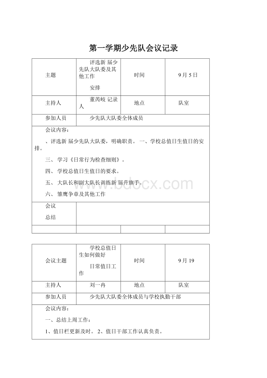 第一学期少先队会议记录.docx_第1页