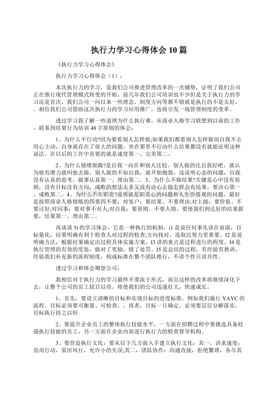 执行力学习心得体会10篇.docx