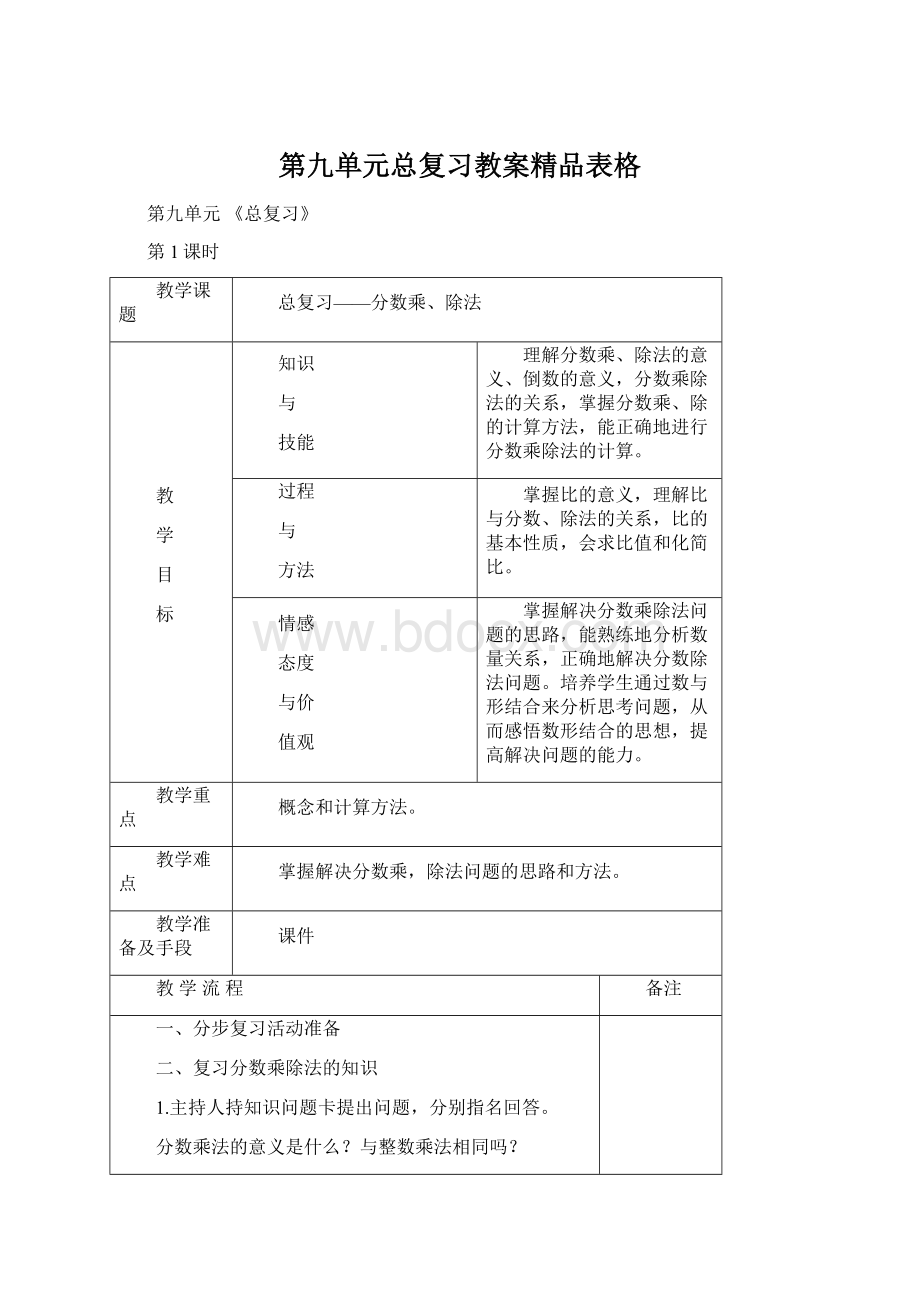 第九单元总复习教案精品表格.docx_第1页