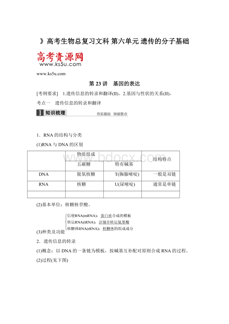 》高考生物总复习文科 第六单元 遗传的分子基础.docx