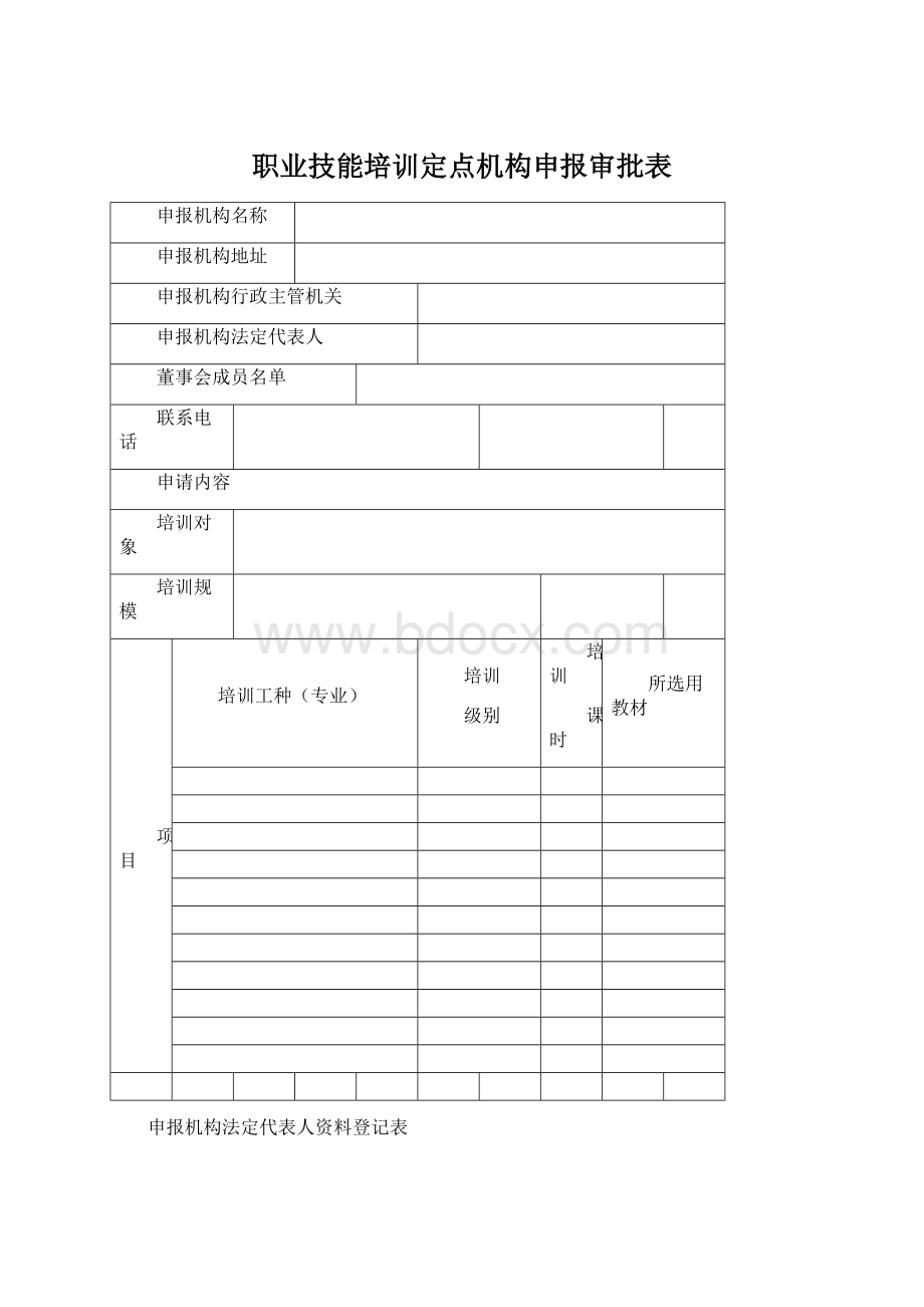 职业技能培训定点机构申报审批表Word文档下载推荐.docx_第1页