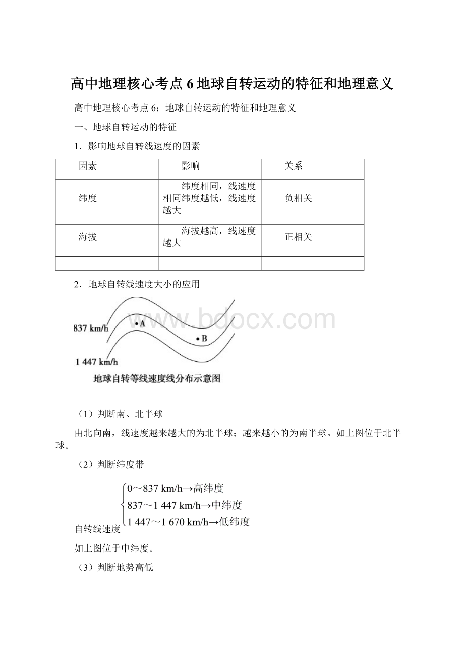 高中地理核心考点6地球自转运动的特征和地理意义.docx_第1页