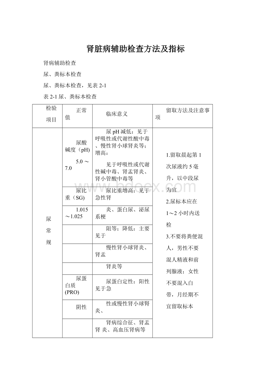 肾脏病辅助检查方法及指标Word文档格式.docx_第1页