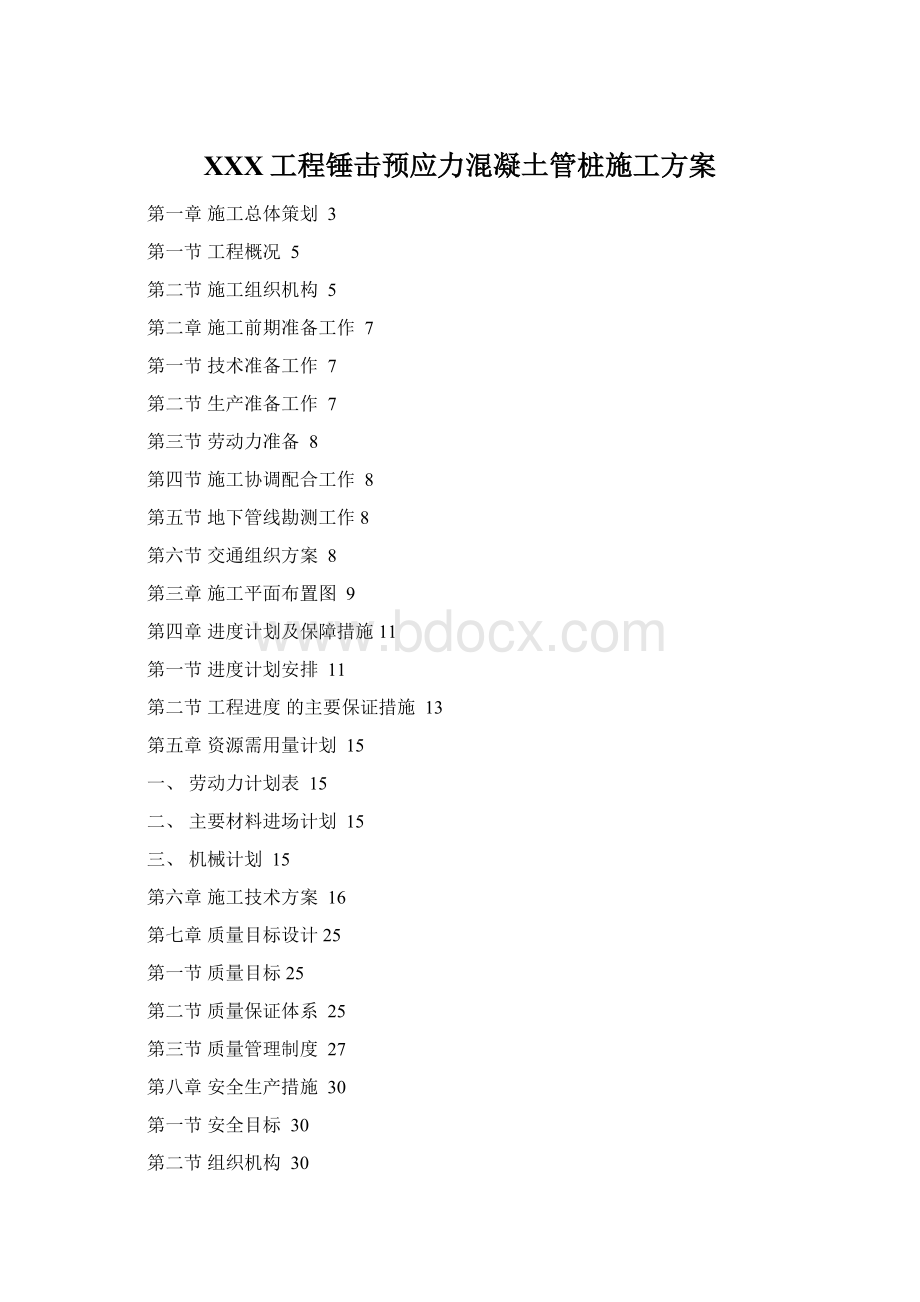 XXX工程锤击预应力混凝土管桩施工方案Word文档格式.docx