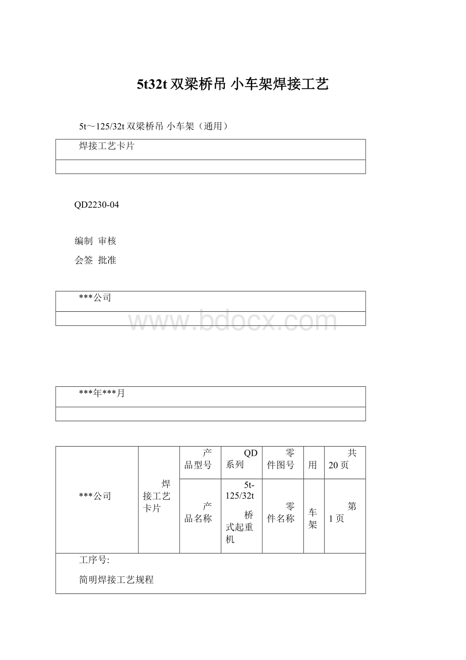 5t32t双梁桥吊小车架焊接工艺Word格式文档下载.docx_第1页