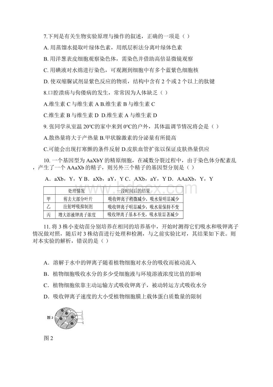 上海静安一模上海市静安区届高三上学期期末考试一模生物试题及答案Word文档下载推荐.docx_第2页