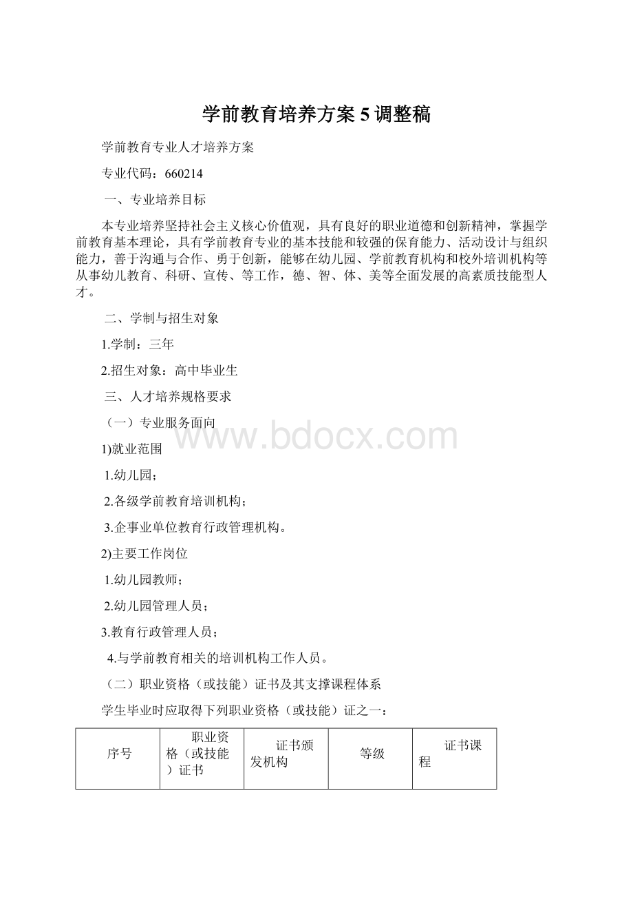 学前教育培养方案5调整稿Word文档下载推荐.docx_第1页