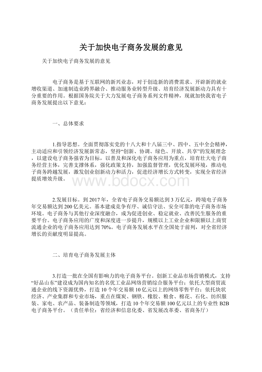 关于加快电子商务发展的意见.docx