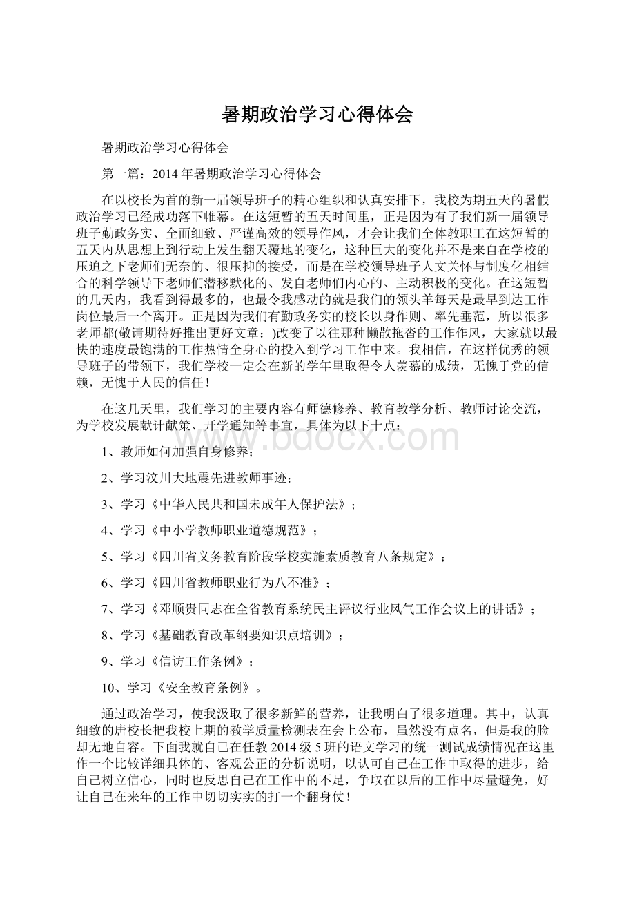 暑期政治学习心得体会Word格式文档下载.docx