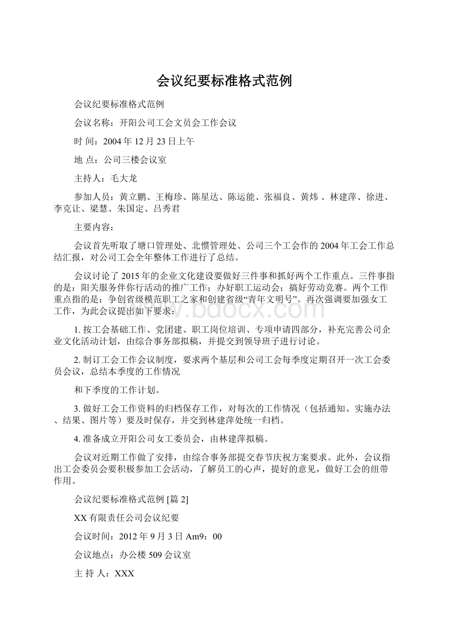 会议纪要标准格式范例Word格式文档下载.docx_第1页