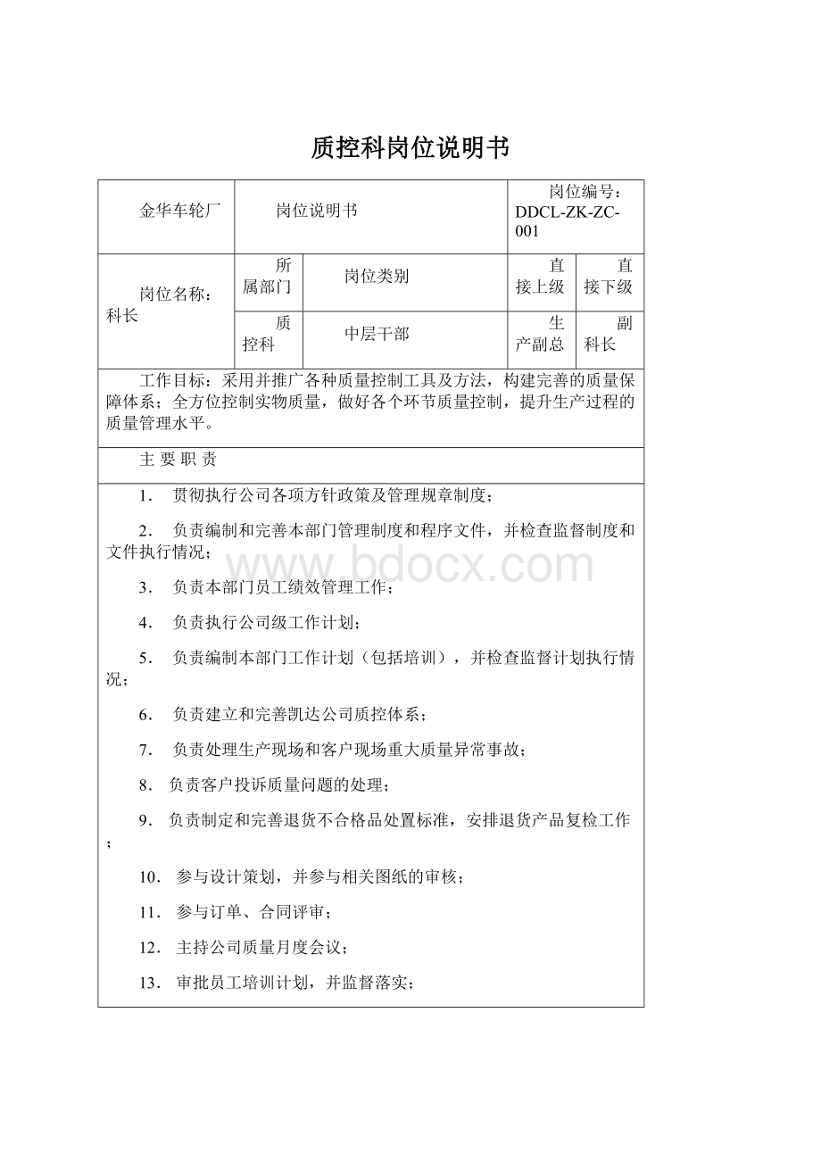 质控科岗位说明书Word格式文档下载.docx