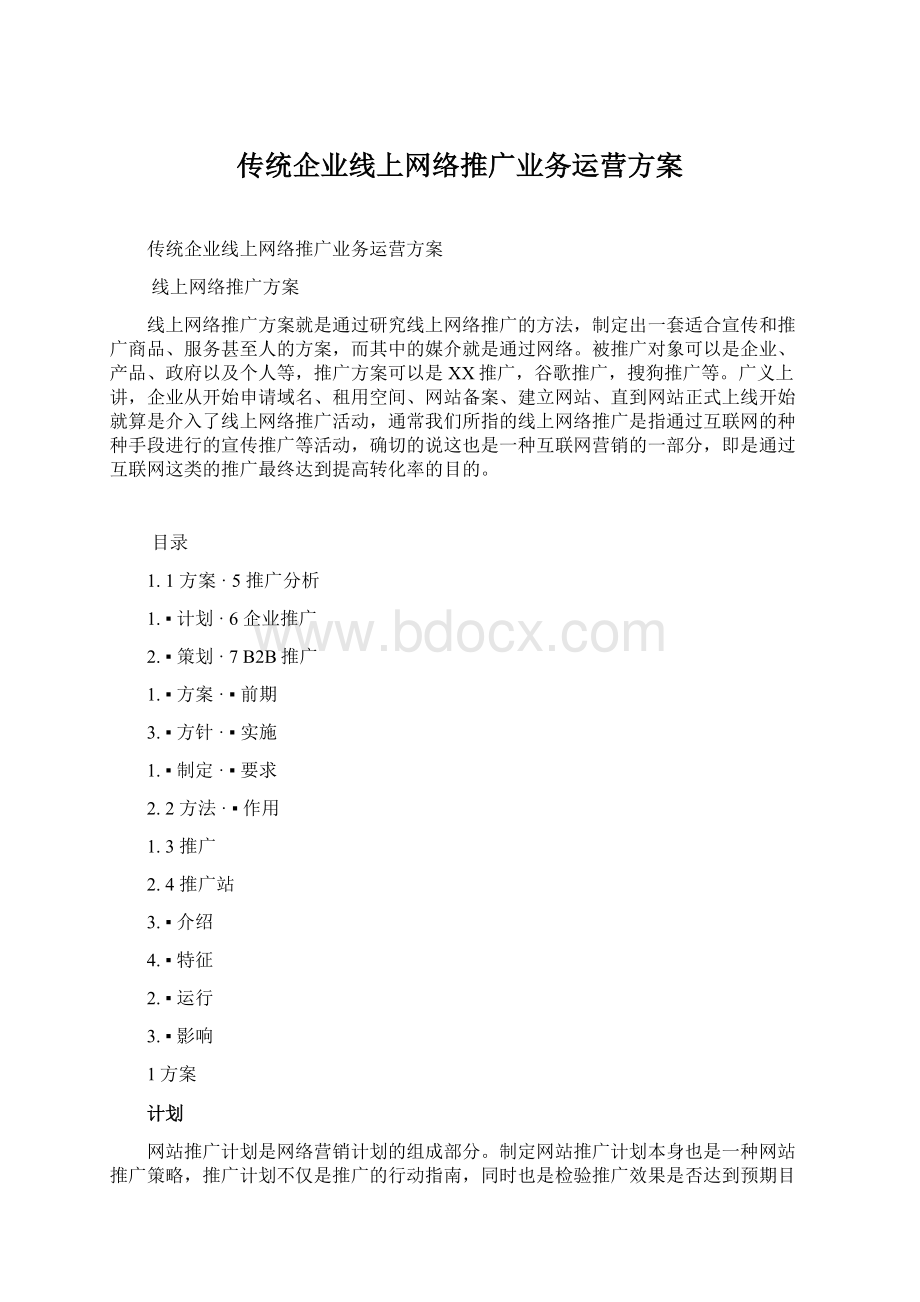 传统企业线上网络推广业务运营方案Word格式文档下载.docx