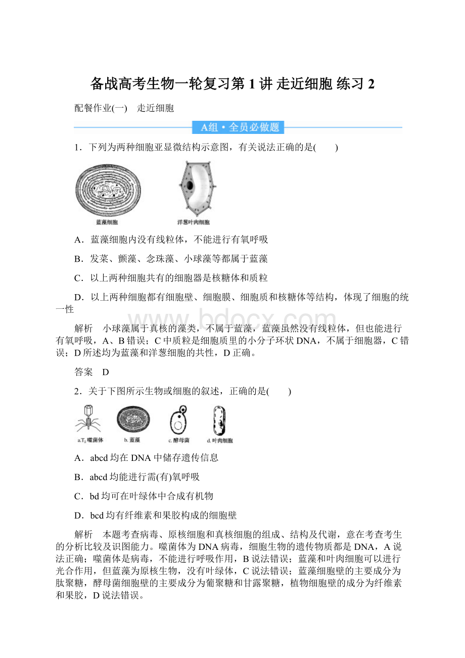 备战高考生物一轮复习第1讲 走近细胞 练习 2.docx