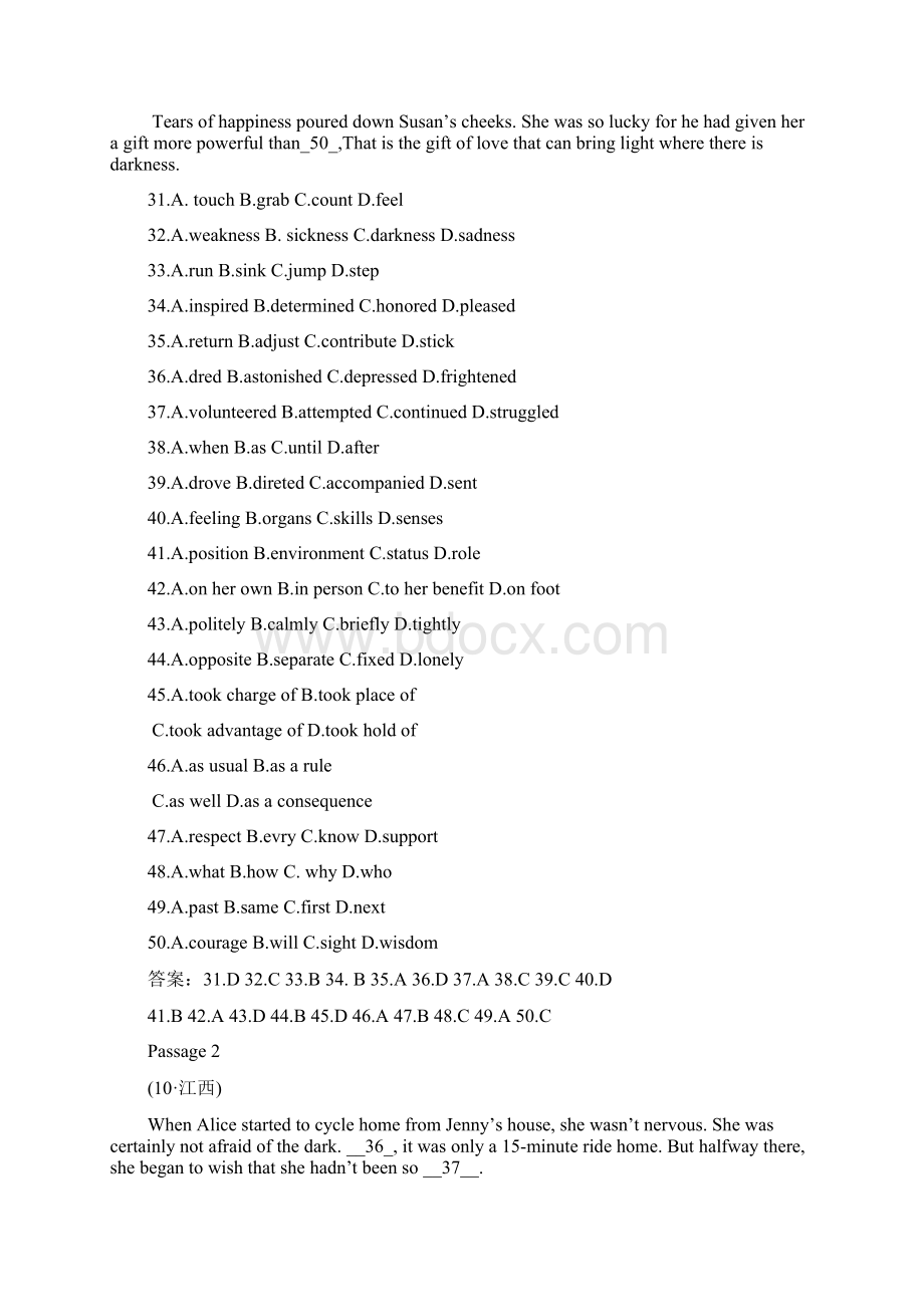 高二英语完形填空集精编版Word文档格式.docx_第2页