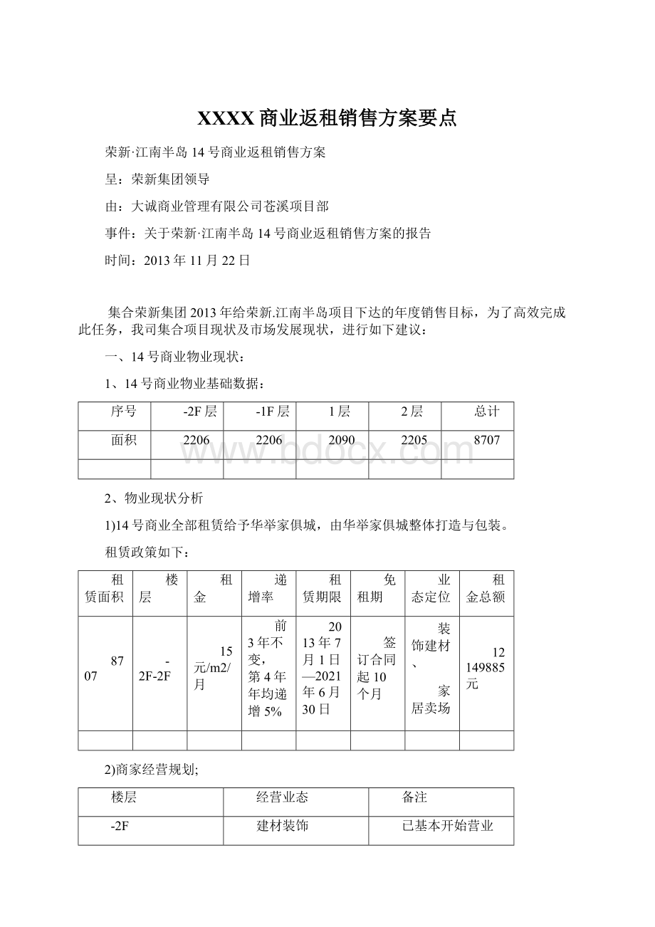 XXXX商业返租销售方案要点Word文档格式.docx_第1页