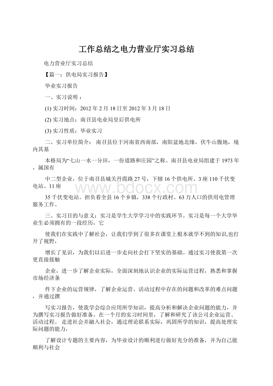 工作总结之电力营业厅实习总结.docx