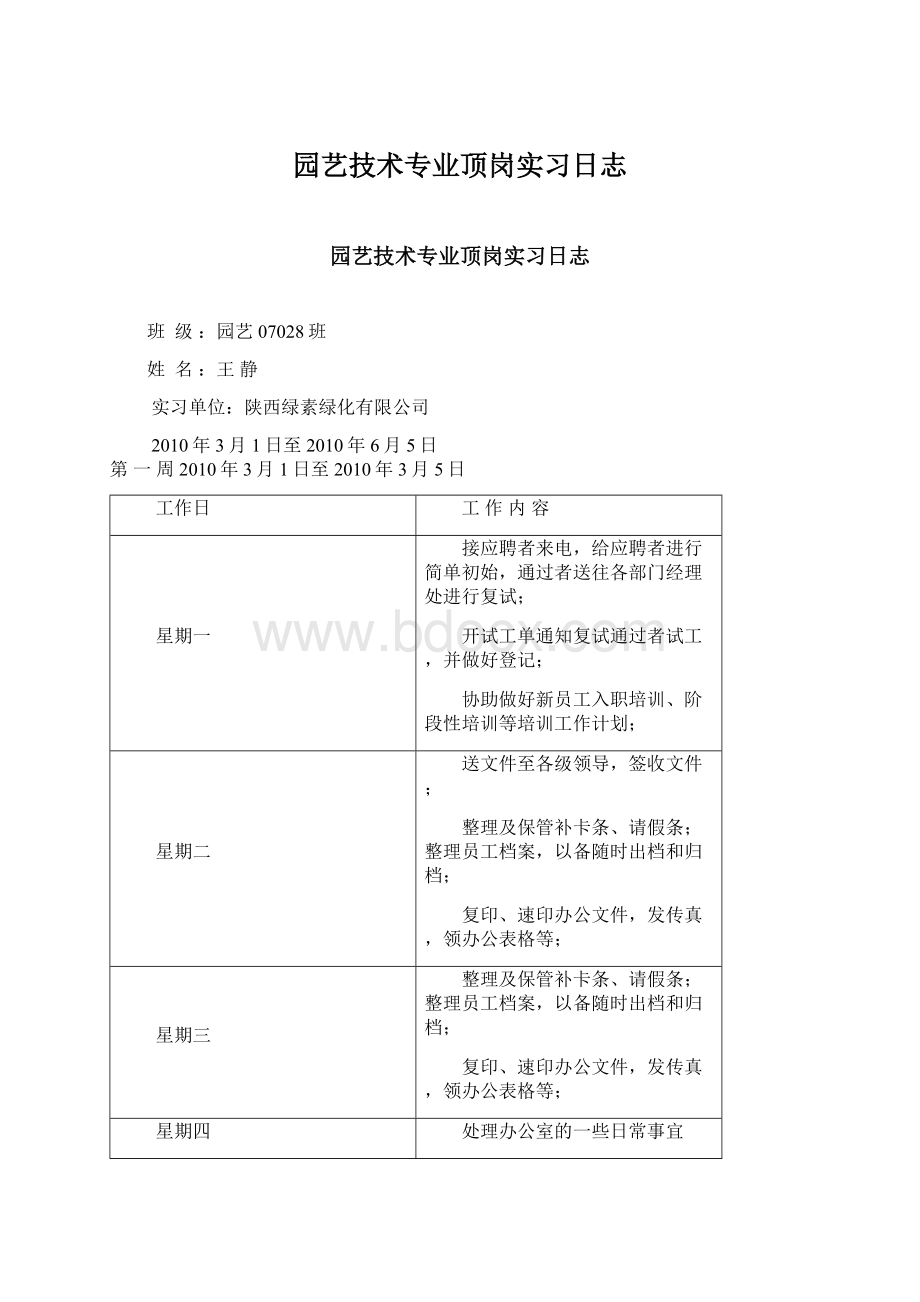 园艺技术专业顶岗实习日志.docx