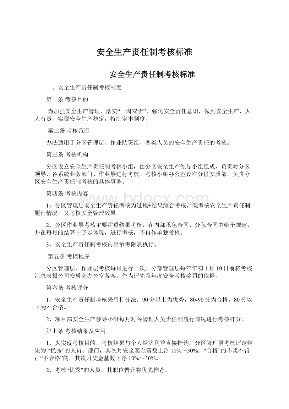 安全生产责任制考核标准文档格式.docx